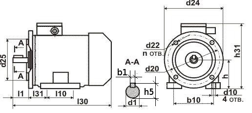 Схема присоединительных отверстий электродвигателя